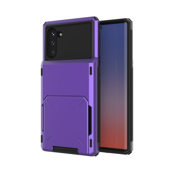 For Samsung Galaxy Note 10 Plus Case, Mantto Wallet Cover 5 Credit Card Slots Holder Flip Hidden Rugged Dual Layer PC & TPU 2 in 1 Protection Hybrid Tough Back Armor Phone Skin,Purple