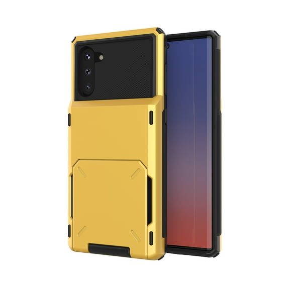 For Samsung Galaxy Note 10 Plus Case, Mantto Wallet Cover 5 Credit Card Slots Holder Flip Hidden Rugged Dual Layer PC & TPU 2 in 1 Protection Hybrid Tough Back Armor Phone Skin, Yellow