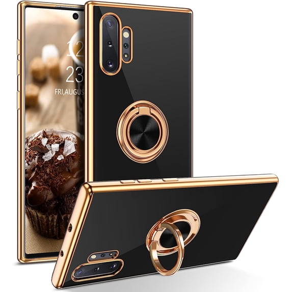 for Samsung Galaxy Note 10 Plus Case with Ring Holder Kickstand 360 Degree Rotation Car Finger Slim Cover Shockproof Protective Phone Case for Samsung Note 10 Plus 5G/4G, Black