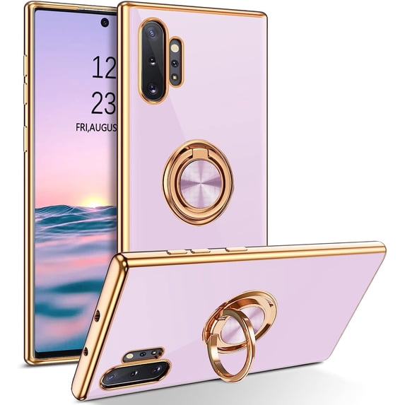 for Samsung Galaxy Note 10 Plus Case with Ring Holder Kickstand 360 Degree Rotation Car Finger Slim Cover Shockproof Protective Phone Case for Samsung Note 10 Plus, Light Purple
