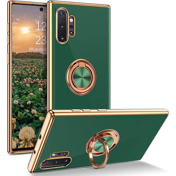 for Samsung Galaxy Note 10 Plus Case with Ring Holder Kickstand 360 Degree Rotation Car Finger Soft TPU Slim Cover Protective Phone Case for Samsung Note 10 Plus 5G/4G, Dark Green