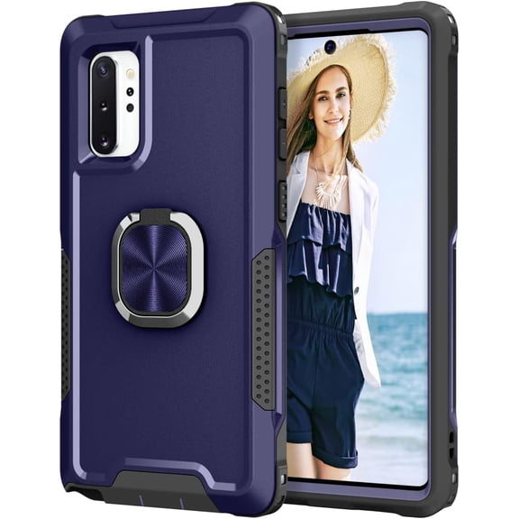 for Samsung Galaxy Note 10 Plus Note10+ 5G Case with Magnetic Ring Holder Stand Heavy Duty Full Body Hybrid Silicone Shockproof Cover Cell Note10 + Notes 10+ Ten Not S10 10Plus Women Men Blue