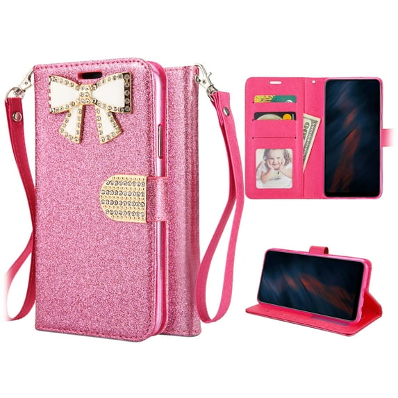 Samsung Galaxy Note 10 Plus Phone Case, Strong Protective Sparkle Diamond Kickstand Wallet Compartments Multi-Function for Samsung Galaxy Note 10 Plus Phone Case Pink
