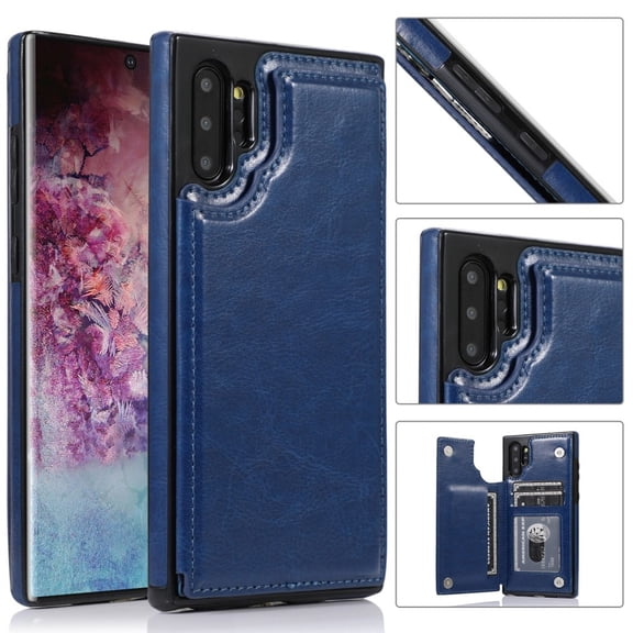 For Samsung Galaxy Note 10 Plus Wallet Case with Card Holder, Premium PU Leather Kickstand Credit Card Slots Case,[RFID Blocking] Double Magnetic Clasp Back Flip Durable Shockproof Cover, Darkblue