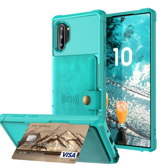 Samsung Galaxy Note 10 Plus Wallet Case, Dteck Heavy Duty Hard Silicone Shockproof Case Flip Leather Card Holder Protective Cover For Samsung Galaxy Note 10+ 6.8 inch, Green