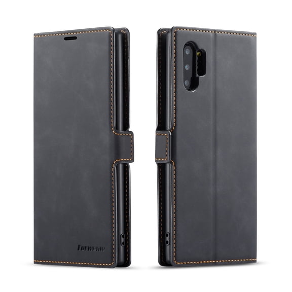 Samsung Galaxy Note 10 Plus Wallet Case Samsung Galaxy Note 10 Plus Luxury PU Leather Case, Book Folding Flip Retro Case with Kickstand, [RFID Blocking] Credit Card Slot Magnetic Closure Cover, Black