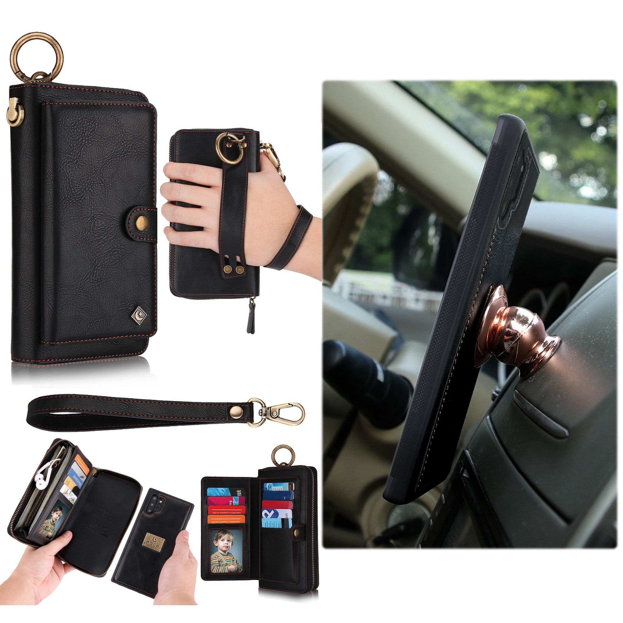 Samsung Galaxy Note 10 Plus Wallet Detachable Case, Dteck Zipper Purse Phone Case Multi-functional Folio Flip Leather Removable Magnetic Back Cover For Samsung Galaxy Note10+, Black
