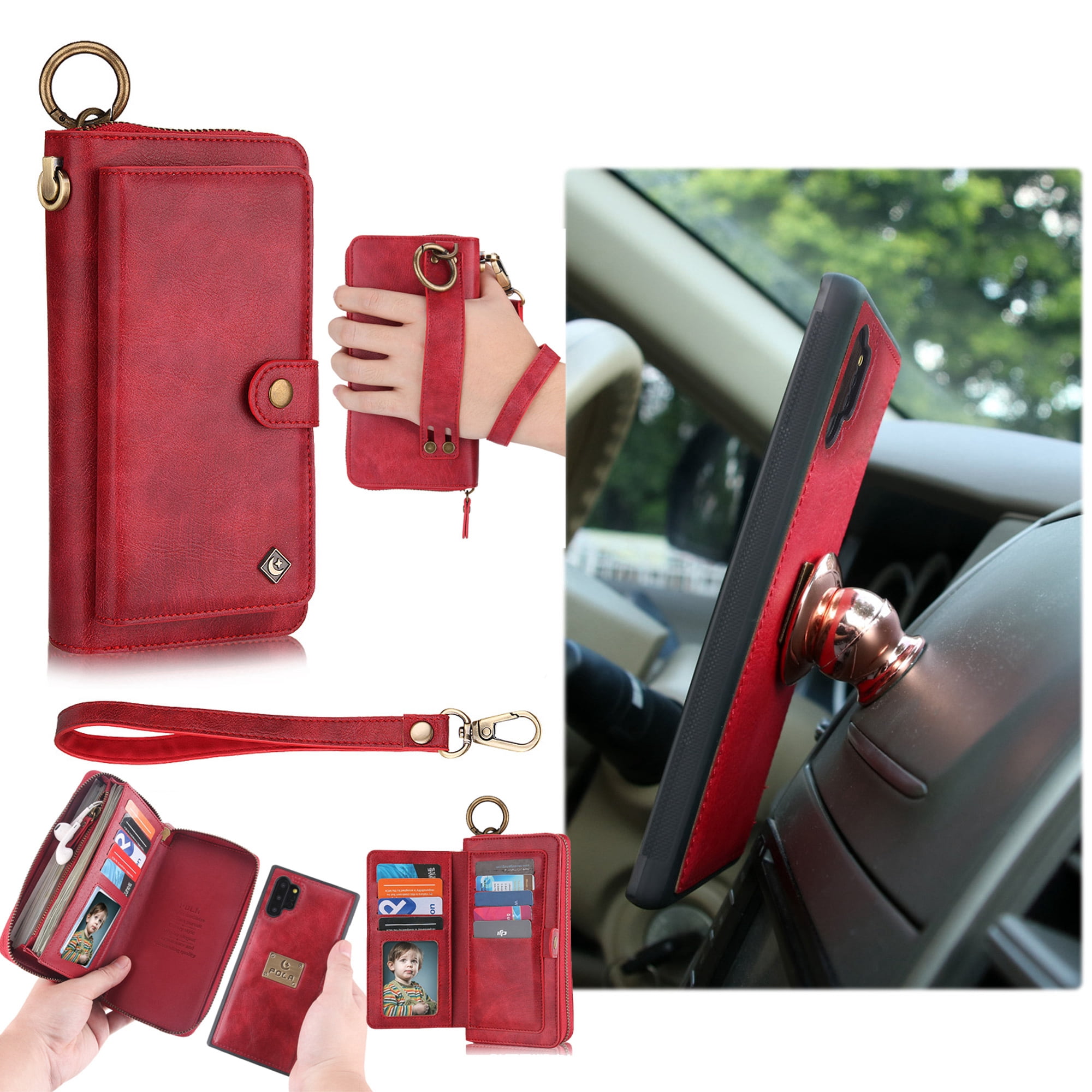 Samsung Galaxy Note 10 Plus Wallet Detachable Case, Dteck Zipper Purse Phone Case Multi-functional Folio Flip Leather Removable Magnetic Back Cover For Samsung Galaxy Note10+, Red