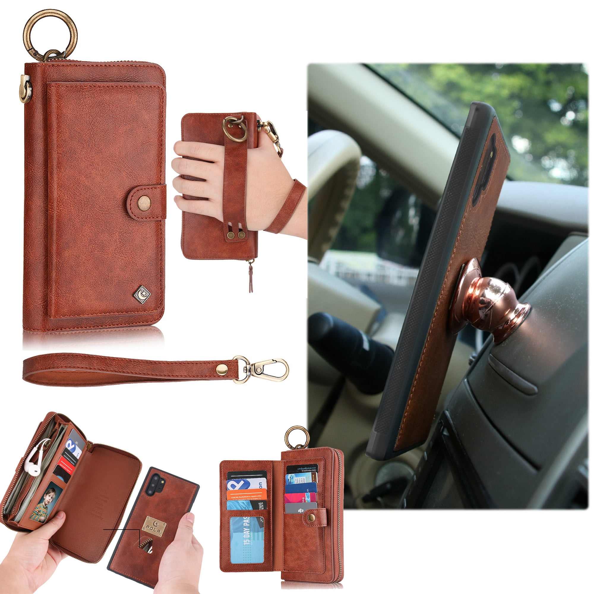 Samsung Galaxy Note 10 Plus Wallet Detachable Case, Dteck Zipper Purse Phone Case Multi-functional Folio Flip Leather Removable Magnetic Back Cover For Samsung Galaxy Note10+, Brown