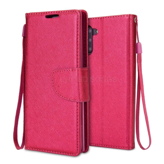Samsung Galaxy Note 10 Shockproof Folio Wallet Card Holder Case Cover Pink