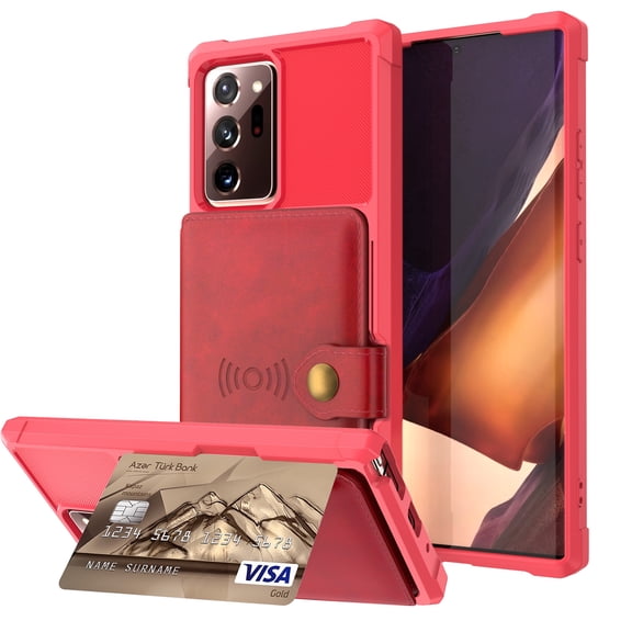 Samsung Galaxy Note 10 Wallet Case, Dteck Heavy Duty Hard Silicone Shockproof Case Flip Leather Card Holder Protective Cover For Samsung Galaxy Note 10 6.3 inch, Red