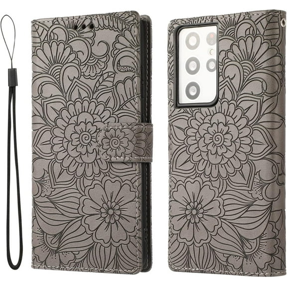 for Samsung Galaxy Note 20 10 9 8 Ultra Pro Case, Versatile Unique Printed Leather Phone case, Card Slots Wallet Skin-Friendly Protector Cover Bumper(Light Grey,Note 10 Pro)