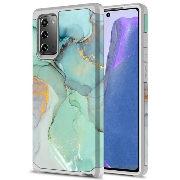Samsung Galaxy Note 20 5G Case, Rosebono Hybird Drop Protection Sleek Slim Dual Layer Shockproof Colorful Graphic Armor Case For Samsung Galaxy Note 20 5G (Green Marble)