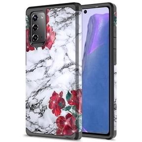 Samsung Galaxy Note 20 5G Case, Rosebono Hybird Drop Protection Sleek Slim Dual Layer Shockproof Colorful Graphic Armor Case For Samsung Galaxy Note 20 5G (Rose White Marble)