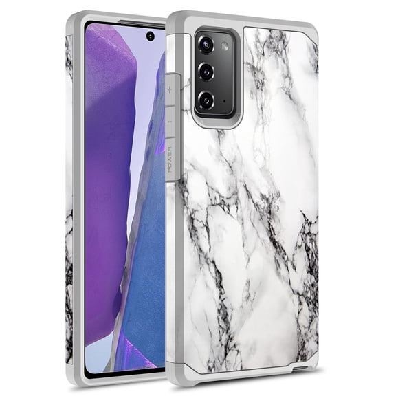 Samsung Galaxy Note 20 5G Case, Rosebono Slim Hybrid Dual Layer Shockproof Hard Cover Graphic Fashion Cute Colorful Silicone Skin Cover Armor Case for Samsung Galaxy Note 20 5G (White Marble)