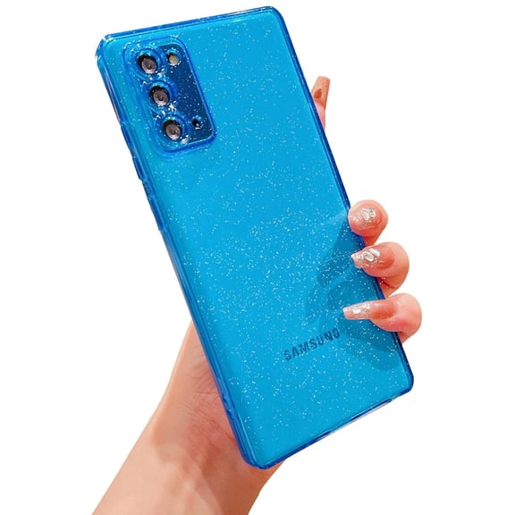 for Samsung Galaxy Note 20 5g 6.7” 5g Phone Case Clear Glitter Sparkly Bling Shiny Slim Cover Simple Minimalism Camera Protection Soft Silicone Transparent Shockproof Bumper (Blue)