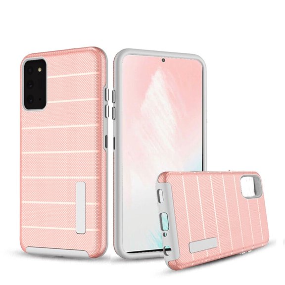Samsung Galaxy Note 20 (6.7") Case Hybrid Tuff Armor Stripes Rugged Texture Dual Layers Drop Protection ,Xpm Phone Cover for Galaxy Note 20 - Rose Gold