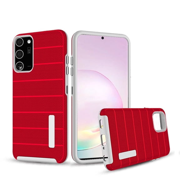Samsung Galaxy Note 20 (6.7") Case Hybrid Tuff Armor Stripes Rugged Texture Dual Layers Drop Protection ,Xpm Phone Cover for Galaxy Note 20 - Red