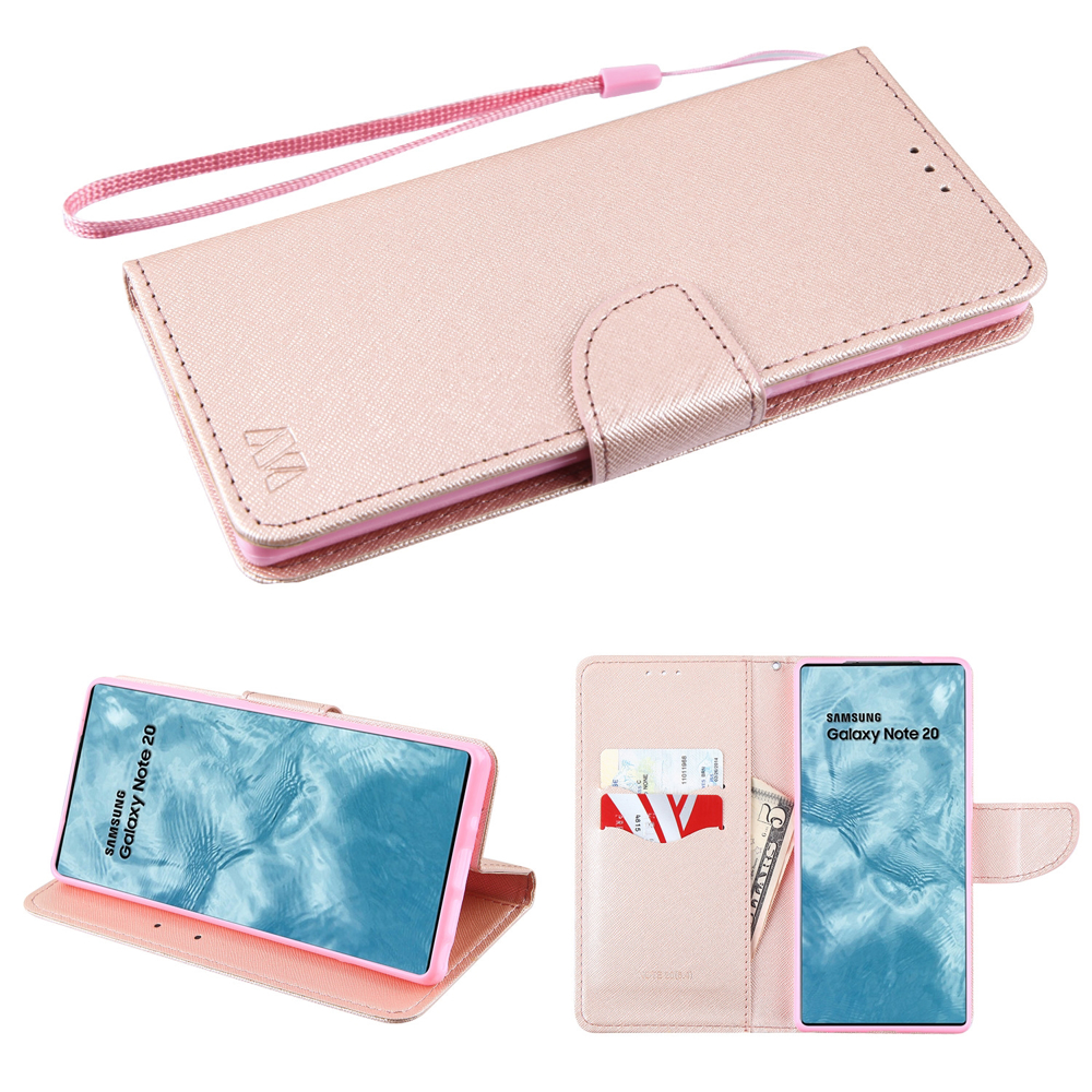 Samsung Galaxy Note 20 /6.7" Wallet Case Phone Cover Book Style [Credit Card Slots] with Magnet Closure Leather Flip Wallet Stand Pouch and Wrist Strap [ROSE GOLD] Cover for Samsung Galaxy NOTE 20
