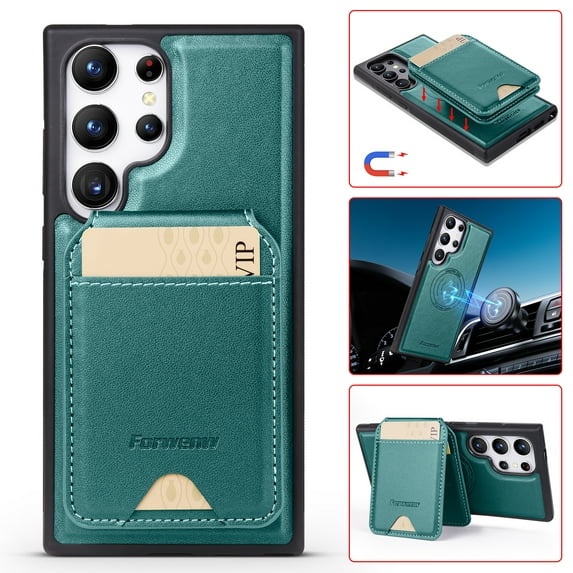 For Samsung Galaxy Note 20 Case with 2 in 1 Detachable Magnetic Wallet RFlD Blocking Card Slots Pocket, Compatible MagSafe, Back Flip Kickstand Premium PU Leather Wireless Charging Phone Case,Green