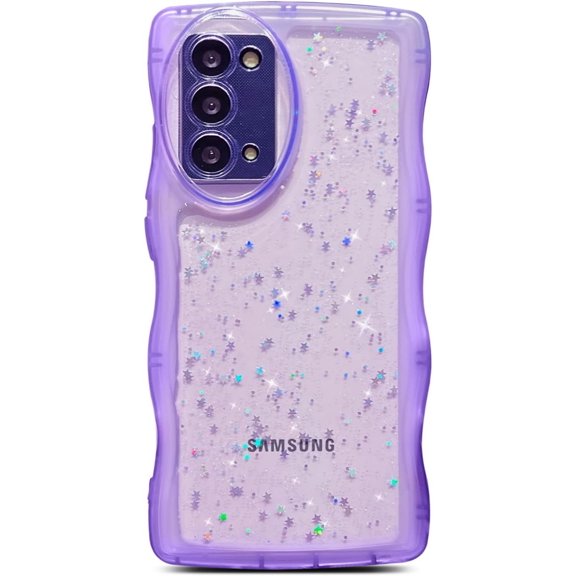for Samsung Galaxy Note 20 Case 6.7" Glitter Clear Bling Shiny Star Transparent Matte Cute Curly Wavy Non-Slip Camera Lens Protection Shockproof Note 20 Phone Cover for Women (Purple)