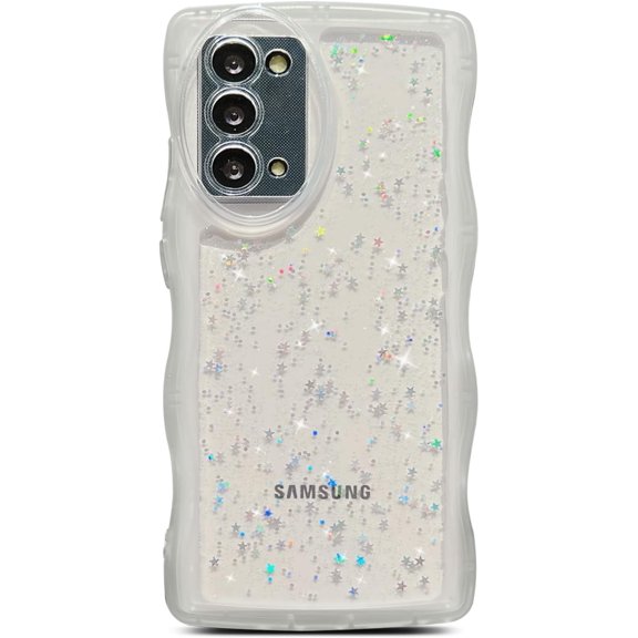 for Samsung Galaxy Note 20 Case 6.7" Glitter Clear Bling Shiny Star Transparent Matte Cute Curly Wavy Non-Slip Camera Lens Protection Shockproof Note 20 Phone Cover for Women (White)