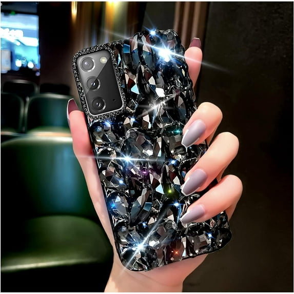 Samsung Galaxy Note 20 Case Diamond Case for Women 3D Glitter Sparkle Bling Case Luxury Shiny Crystal Diamond Bumper Clear Gems Cute Protective Girly Case Girls Cover(Black)
