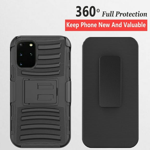 Samsung Galaxy Note 20 Case, Dual Layers [Combo Holster] And Built-In Kickstand Bundled with [Temerped Glass Screen Protector] Hybird Shockproof (Black)