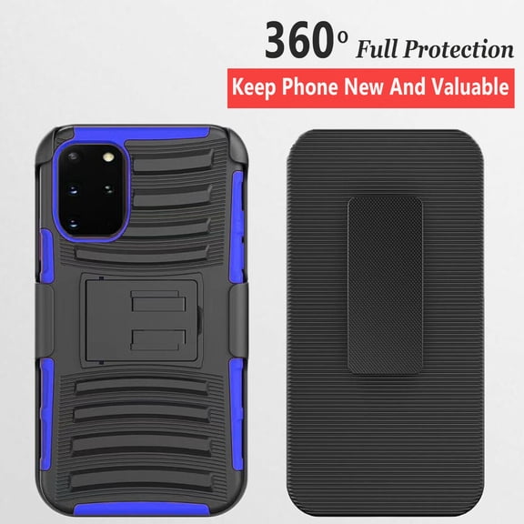 Samsung Galaxy Note 20 Case, Dual Layers [Combo Holster] And Built-In Kickstand Bundled with [Temerped Glass Screen Protector] Hybird Shockproof (Blue)