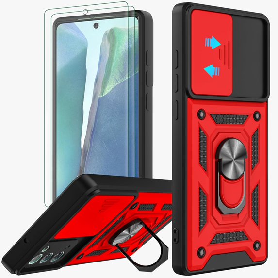 for Samsung Galaxy Note 20 Case with Flexible TPU Screen Protector 2 Pcs, Slide Camera Lens Cover Protective Case with Magnetic Ring Kickstand for Samsung Galaxy Note 20 5G-Red