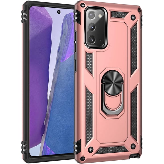 Samsung Galaxy Note 20 Case, Galaxy Note 20 Case, Military Grade 360 Degree Rotating Metal Ring Holder Kickstand Protective Phone Cover Case for Samsung Galaxy Note 20 (5G) 6.7", Rose Gold