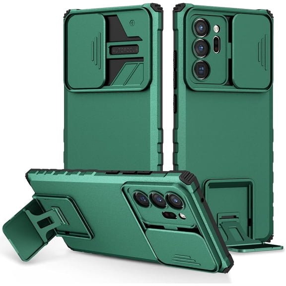 for Samsung Galaxy Note 20 Case, with Kickstand Slide Camera Cover, Support Wireless Charging, Hybrid Hard Cover Heavy Duty Luxury Phone Case for Galaxy Note 20 (Note20,Dark Green)