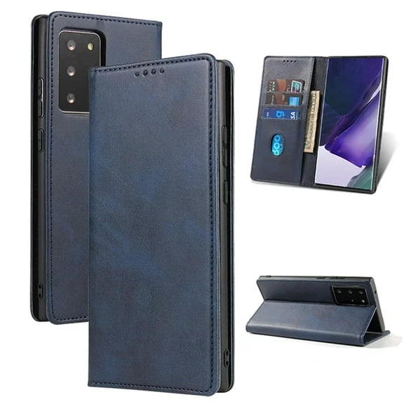 Samsung Galaxy Note 20 Case - PU Leather Wallet Magnetic Folio Card Slot Holder Flip Kickstand Shockproof - Blue - BingBongBoom