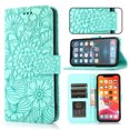 thumbnail image 1 of For Samsung Galaxy Note 20 Case, Premium Leather Magnetic Closure Flip Wallet Case with Card Holder Cash Slot Stand Function Embossed Flower Pattern Slim Shockproof Lanyard/Strap Cover,Green, 1 of 6