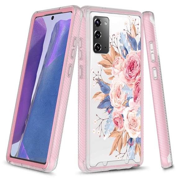 Samsung Galaxy Note 20 Case, Rosebono Graphic Design Shockproof Impact Resistant Protective Full-Body Rugged Clear Hybrid Bumper Case for Samsung Galaxy Note 20 (Pink Flower)