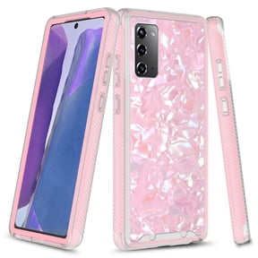 Samsung Galaxy Note 20 Case, Rosebono Graphic Design Shockproof Impact Resistant Protective Full-Body Rugged Clear Hybrid Bumper Case for Samsung Galaxy Note 20 (Pink Shell)