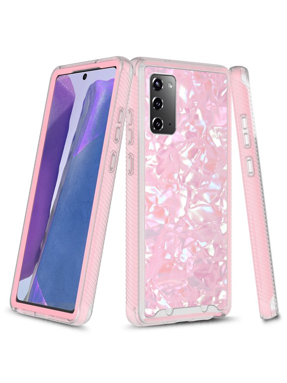 Samsung Galaxy Note 20 Case, Rosebono Graphic Design Shockproof Impact Resistant Protective Full-Body Rugged Clear Hybrid Bumper Case for Samsung Galaxy Note 20 (Pink Shell)
