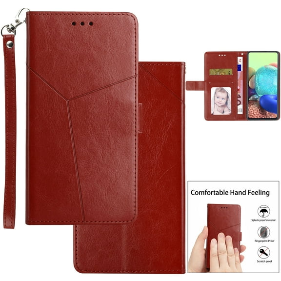 for Samsung Galaxy Note 20 Flip Kickstand Case, Premium PU Leather Wallet with Credit Card Holder[ RFID Blocking] 360 Full Shockproof Protection Magnetic Closure Phone Cover&Wrist Strap, Brown