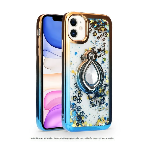 Samsung Galaxy Note 20 Phone Case, Slim Kickstand Liquid Glitter Dual Colors Stylish for Samsung Galaxy Note 20 Phone Case Orange/Blue