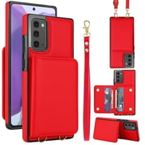 For Samsung Galaxy Note 20 Phone Case Wallet Card Holder,RFID Blocking PU Leather Back Magnetic Flip Kickstand Folio Case Wrist Lanyard & Crossbody Strap Protective Women Girls Cover,Red