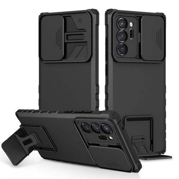 for Samsung Galaxy Note 20 Ultra 5G Case 2020 with Slide Camera Cover Built-in Kickstand Dual Layer Hybrid Shockproof Case for Galaxy Note 20 Ultra 5G 6.9", Black