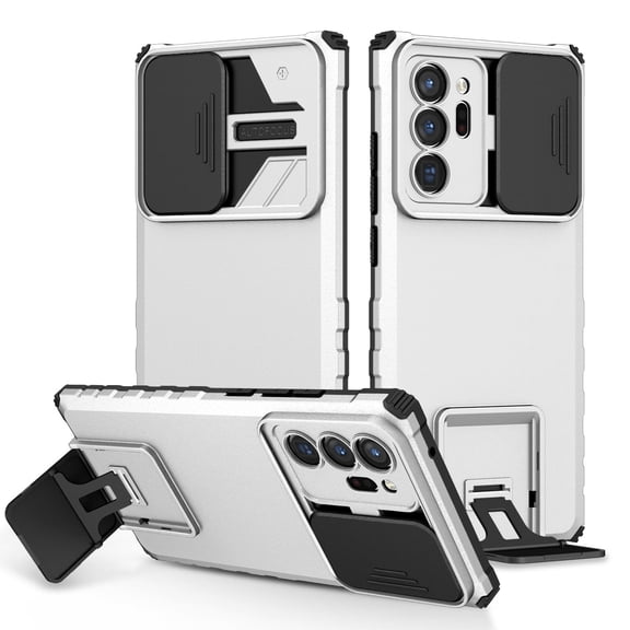 for Samsung Galaxy Note 20 Ultra 5G Case 2020 with Slide Camera Cover Built-in Kickstand Dual Layer Hybrid Shockproof Case for Galaxy Note 20 Ultra 5G 6.9", White