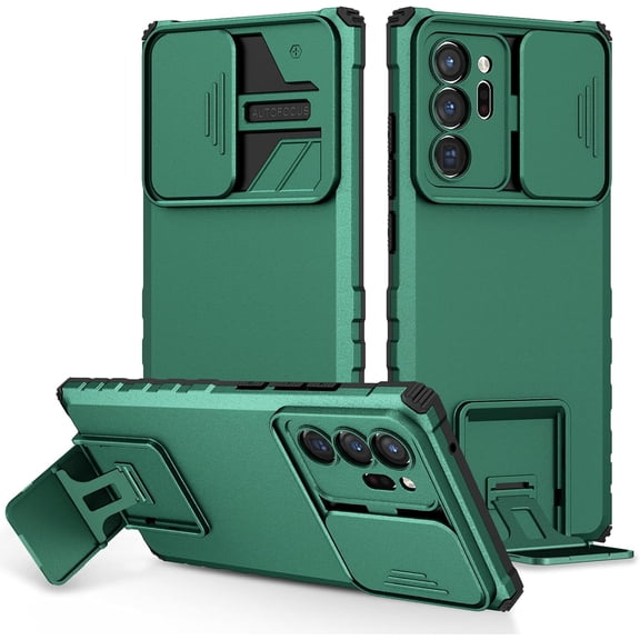 for Samsung Galaxy Note 20 Ultra 5G Case with Slide Camera Cover,  Silicone TPU Bumper Tough PC Cover with Kickstand, Military Shockproof Protective Phone Case for Galaxy Note 20 Ultra 5G Green