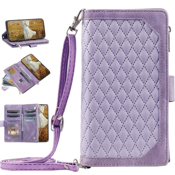 for Samsung Galaxy Note 20 Ultra 6.9" Wallet Case, Luxury PU Leather Folio Flip Protective Cover with Wrist Strap [Credit Card Holder ] [Zipper Pocket] [Kickstand Function] Magnetic Case,Purple
