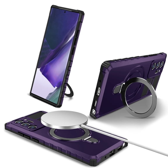 for Samsung Galaxy Note 20 Ultra Armor Case Stand, [Compatible with MagSafe] Military Grade Drop Protection Rugged Shockproof Grip Hard Heavy Duty Bumper Car Magnetic Cover, Purple