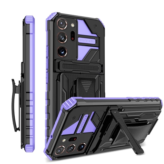 For Samsung Galaxy Note 20 Ultra Case with Belt Clip Holster, Heavy Duty Military Grade Drop Protective, 360° Rotating Kickstand Shockproof TPU Shell Durable Rugged Cover, Purple