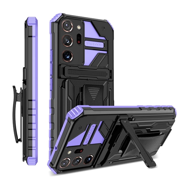 For Samsung Galaxy Note 20 Ultra Case with Belt Clip Holster, Heavy Duty Military Grade Drop Protective, 360° Rotating Kickstand Shockproof TPU Shell Durable Rugged Cover, Purple