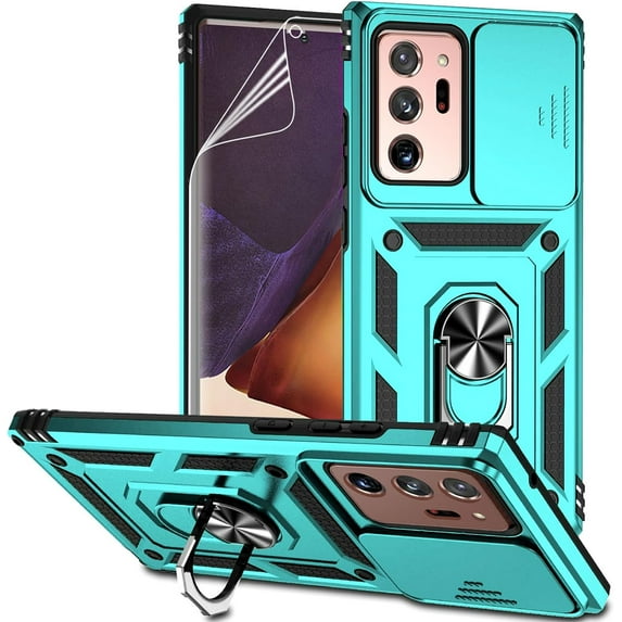 for Samsung Galaxy Note 20 Ultra Case with Camera Lens Cover HD Screen Protector, -Grade Drop Tested Ring Holder Kickstand Protective Phone Case for Galaxy Note 20 Ultra 5G (Mint)