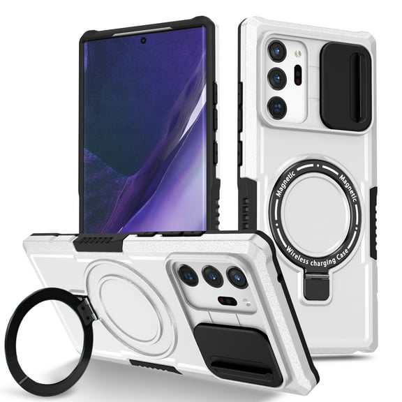for Samsung Galaxy Note 20 Ultra Case with Camera Sliding Cover, [Compatible with MagSafe] with Magnetic Ring Kickstand, Military Grade Heavy Duty Protection Phone Case for Galaxy Note 20 Ultra, White
