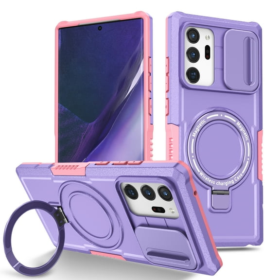 for Samsung Galaxy Note 20 Ultra Case with Camera Sliding Cover, [Compatible with MagSafe] with Magnetic Ring Kickstand, Military Grade Heavy Duty Protection Phone Case for Note 20 Ultra, Purple